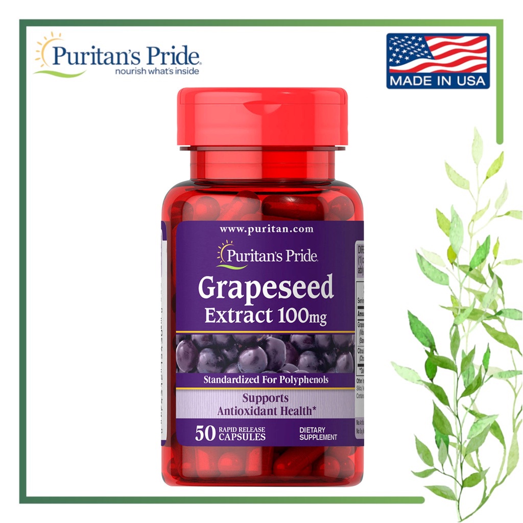 Puritan's Pride Grapeseed Extract 100 mg, 50 Capsules (Antioxidant health; Fights celldamaging