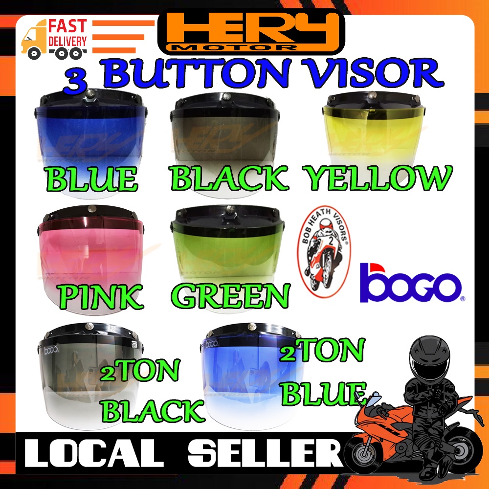 BOB 3 BUTTON VISOR 2 TON MHR ABS VISOR MS88 SGV MAGNUM HELMET BLUE