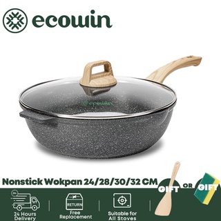Saucepan 32cm Stone Volcanic Non Stick with Glass Lid Induction 