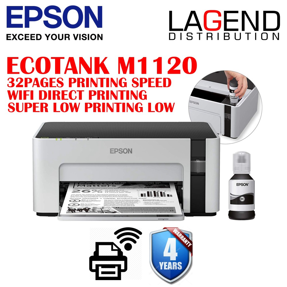 Epson Ecotank Monochrome M1120 Wi Fi Ink Tank Printer Similar M200 M1200 Shopee Malaysia