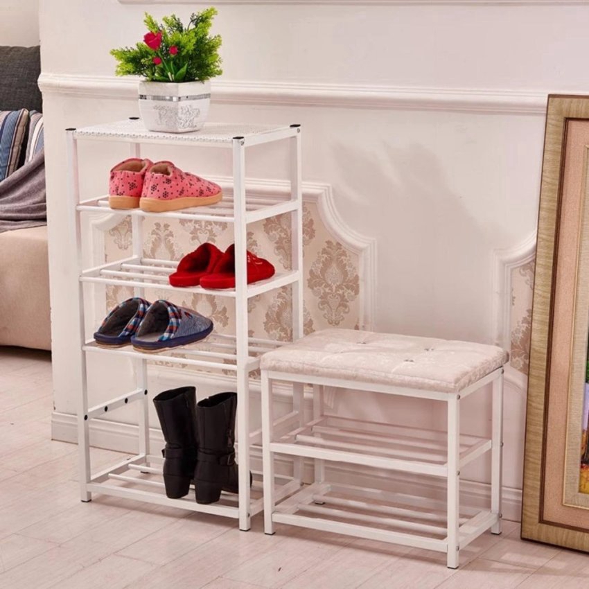 [READY STOCK] 5Tier Metal Shoe Rack (50cm) 2Tier Metal Shoe Bench Set