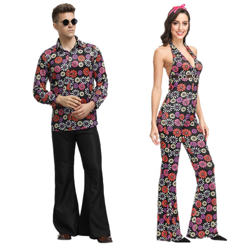 Halloween Costume Adult Retro 70s Men And Women Disco Hippie Hippie Costume Dance Dress Shopee Malaysia