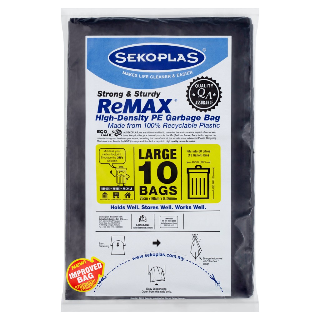 Sekoplas ReMAX HDPE Garbage Bags L (10 pcs)  Shopee Malaysia