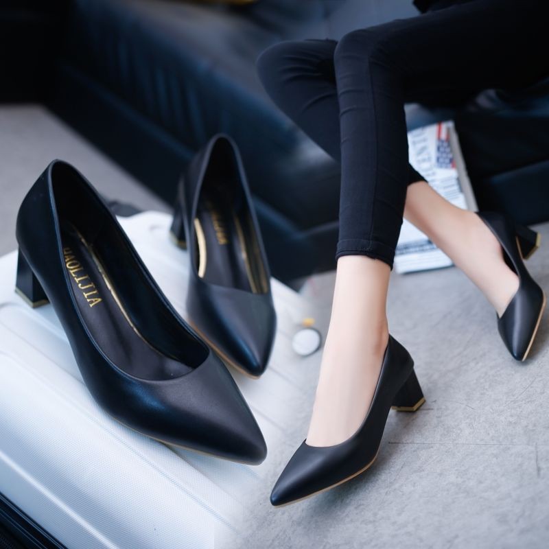 Women S Shoes Wedges Kerja Kasut Wanita Hitam Temu Duga Profesional Untuk Bekerja Memakai Kasut Tumit Tinggi Tebal Deng Shopee Malaysia