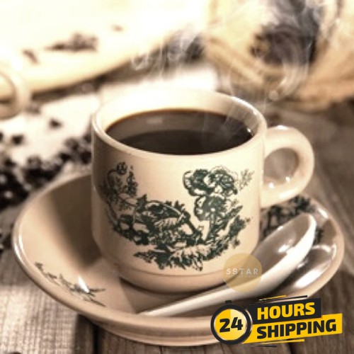 5STAR VINTAGE COFFEE CUP & SAUCER OLDTOWN FLORAL TRADITIONAL GREEN FLOWER CUP SPOON SET CAWAN KOPI KOPITIAM TRADISIONAL