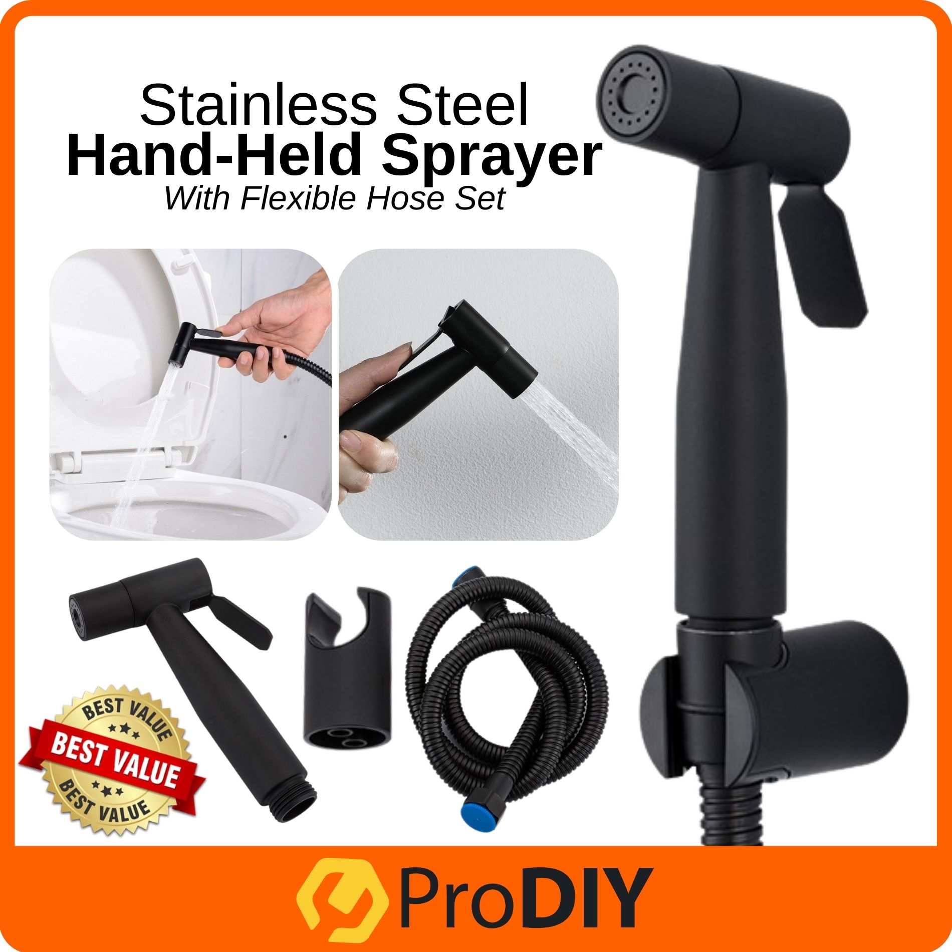 Black Oxide Coated Stainless Steel Hand Bidet Spray With Flexible Hose for Bathroom Toilet ( BLK-777304SS )