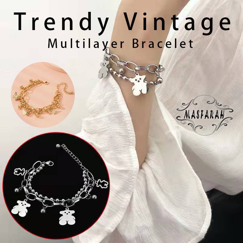 Trendy Vintage Multilayer Bracelet Butterfly/Bear Creative Gold  Silver  Bracelets for Women Jewelry Access