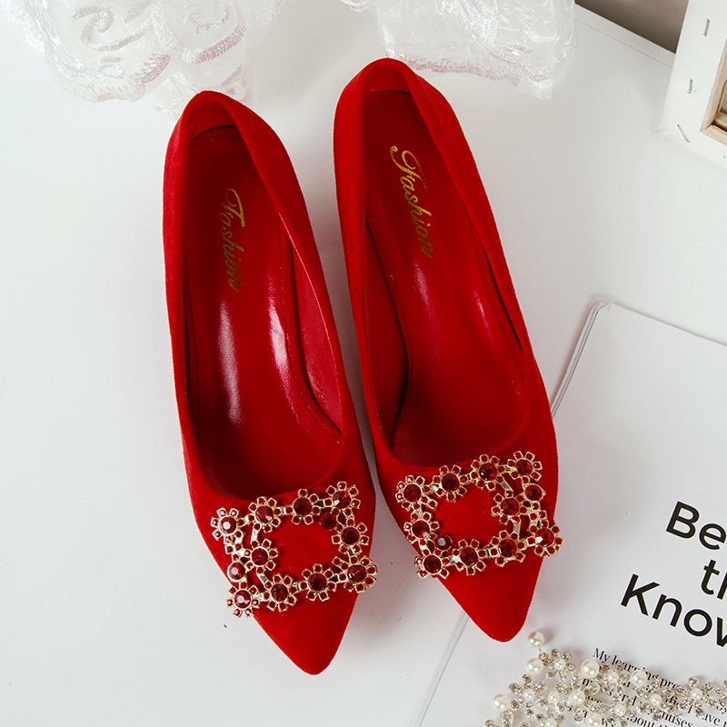 red wedding shoes low heel