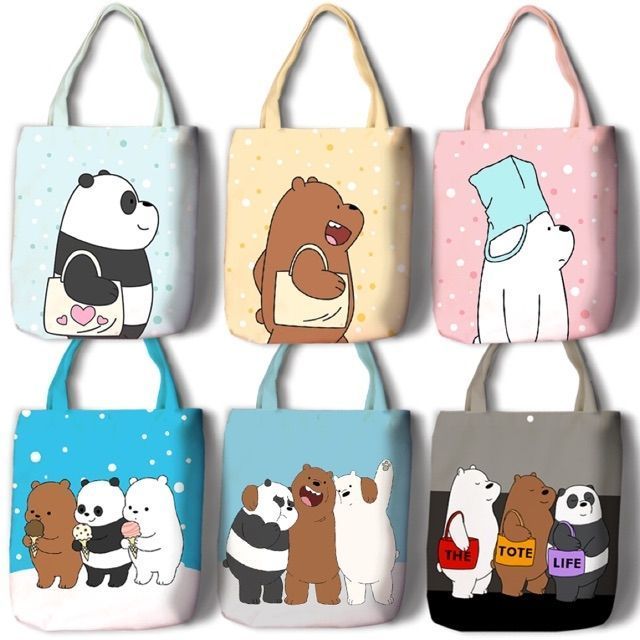 ʕ´•ᴥ•`ʔWe Bare Bears Tote Bag Canvas Sling Bag Handbag High Quality Canvas ~ New Design 老闆 都聽到了‼热门款