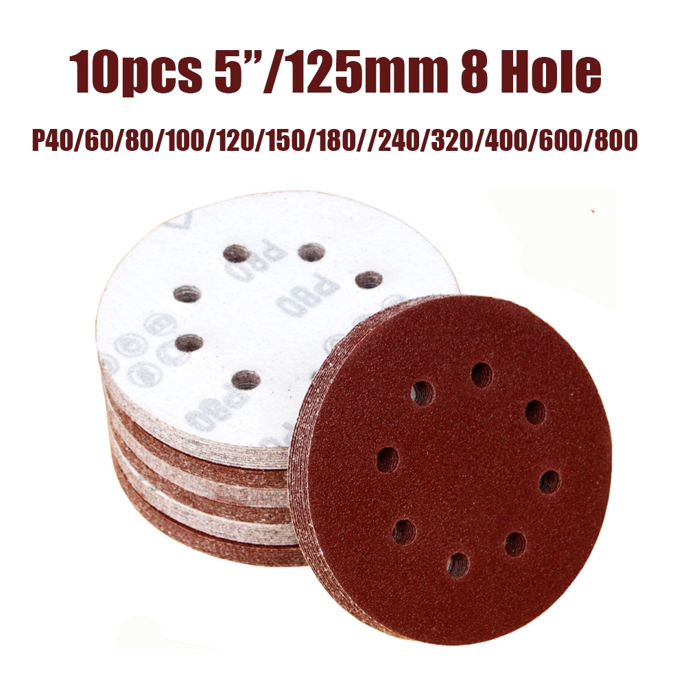 10pcs 5 Inch 125mm Round Sandpaper Eight Hole Disk Sand Sheets Grit 40