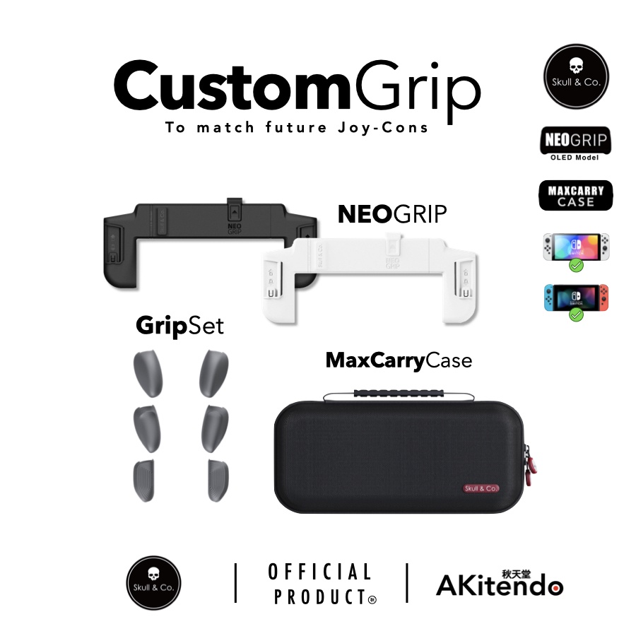 Skull & Co Neogrip Custom Grip Colors & MaxCarry Case For Nintendo ...