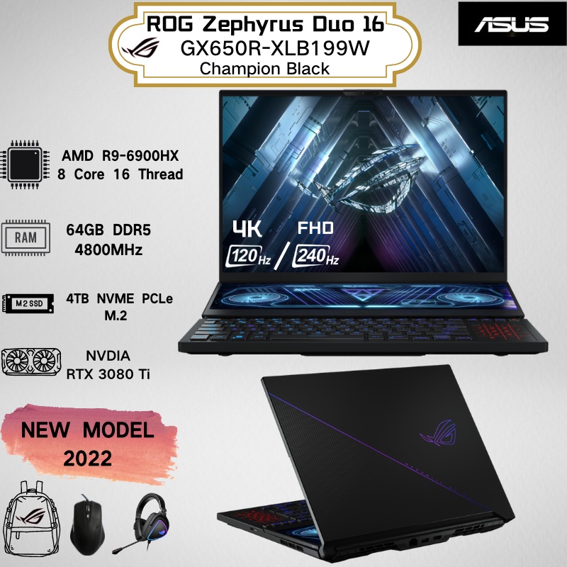 Rog Zephyrus Duo 16 2022 Gx650r Xlb199w R9 6900hx 64gb Ddr5 4tb Ssd Rtx3080ti Uhd120hz