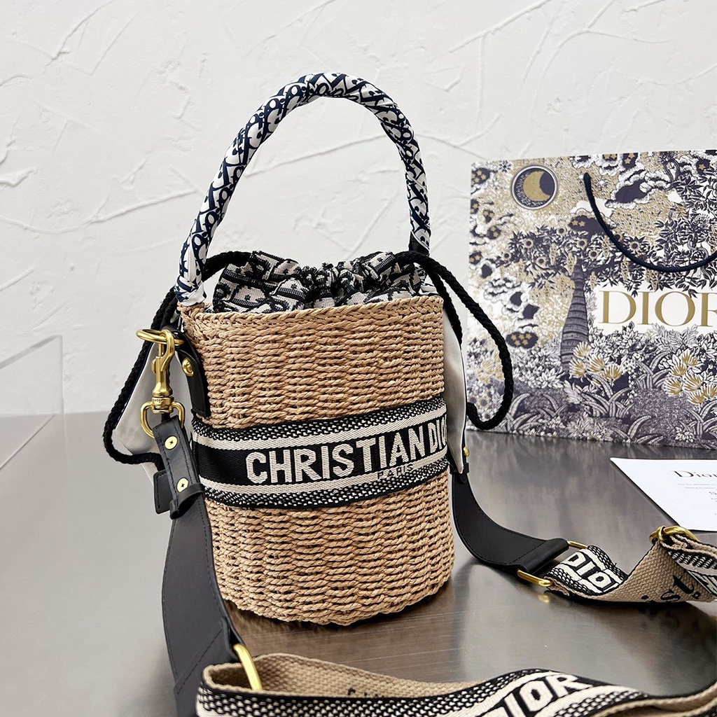 dior straw bucket bag