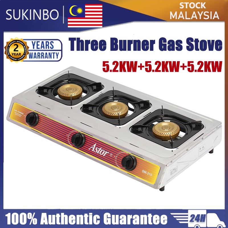 SUKINBO Stainless Steel Three Burner Gas Stove Liquefied Gas Furnace