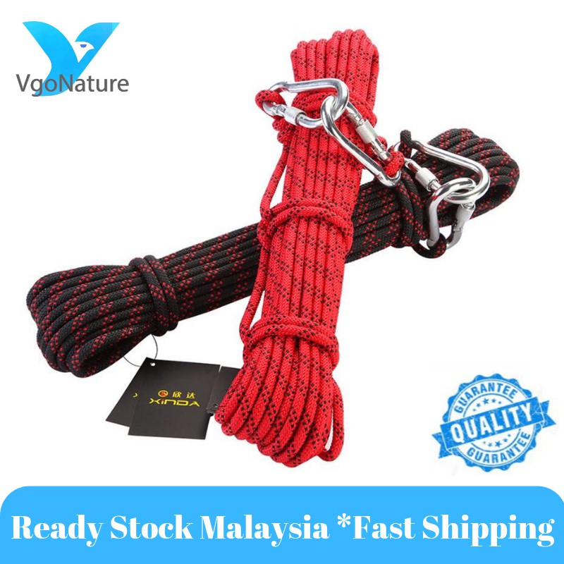 VgoNature 10m Paracord Rock Climbing Outdoor Hiking Safety Rope 8mm Diameter 9KN High Strength Cord Camping Equipment Shopee
