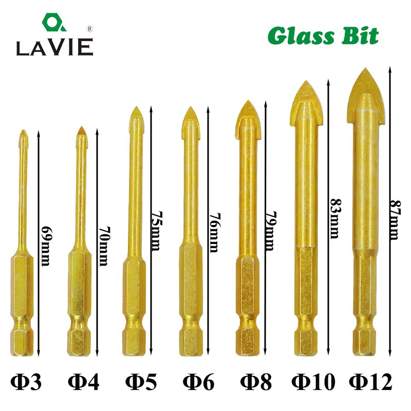 QUALITY TILE//GLASS CERAMIC DRILL BIT 4mm x 75mm Hex Shank Tungsten Carbide Tip