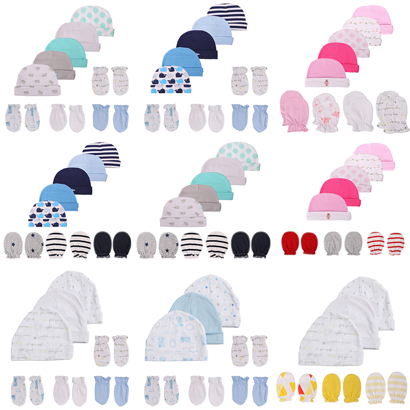 Newborn Baby cotton boy blue hat caps set girl newborn baby mitten type