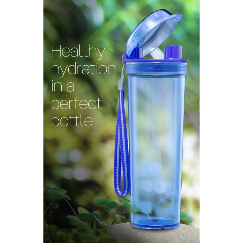 Tupperware Crystal Drink Flask 600ml Black Transparent Water Bottle Tumbler Flip Cover