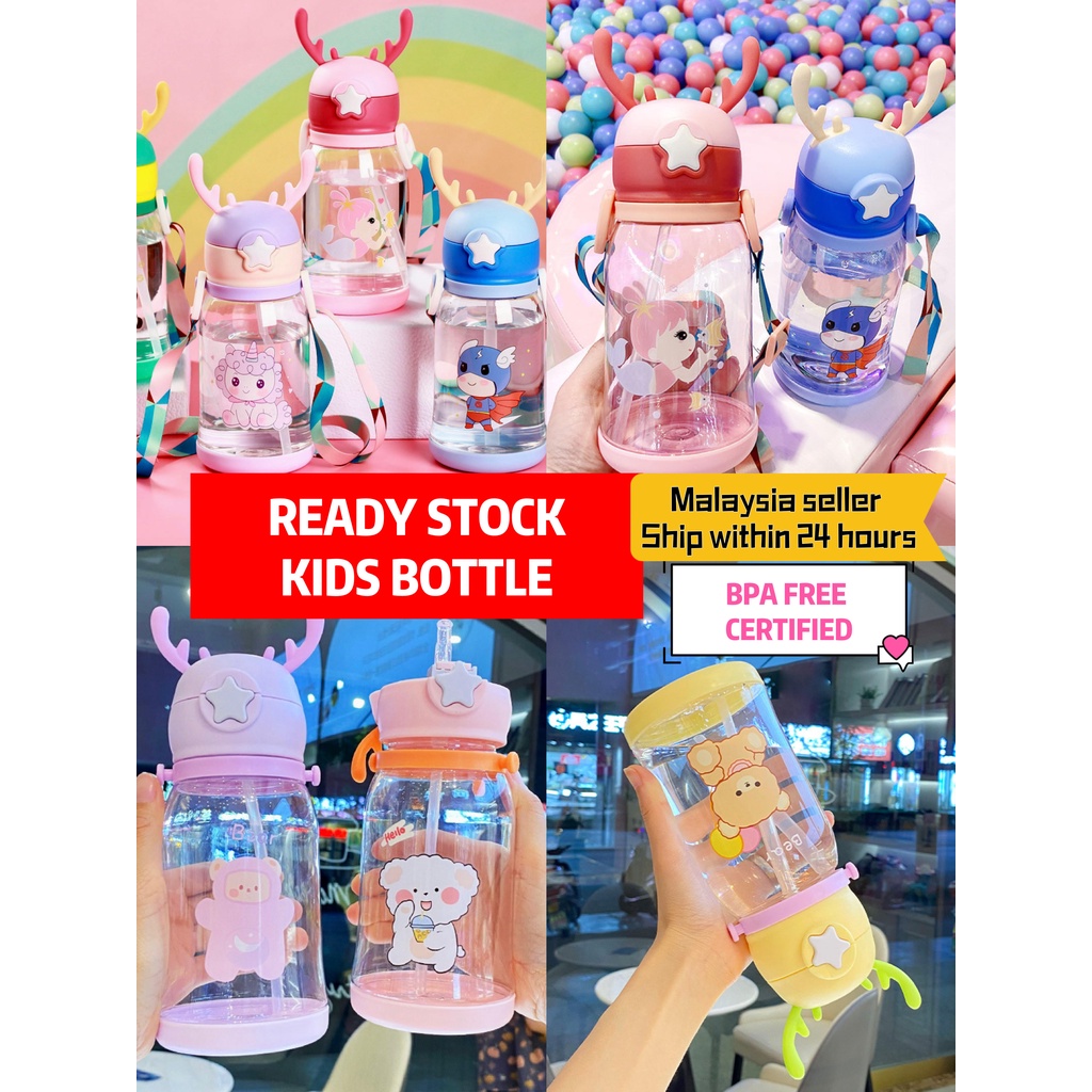 600ML Cartoon Kids Water Bottle Kid Straw Bottle Botol Air Kanak Botol ...