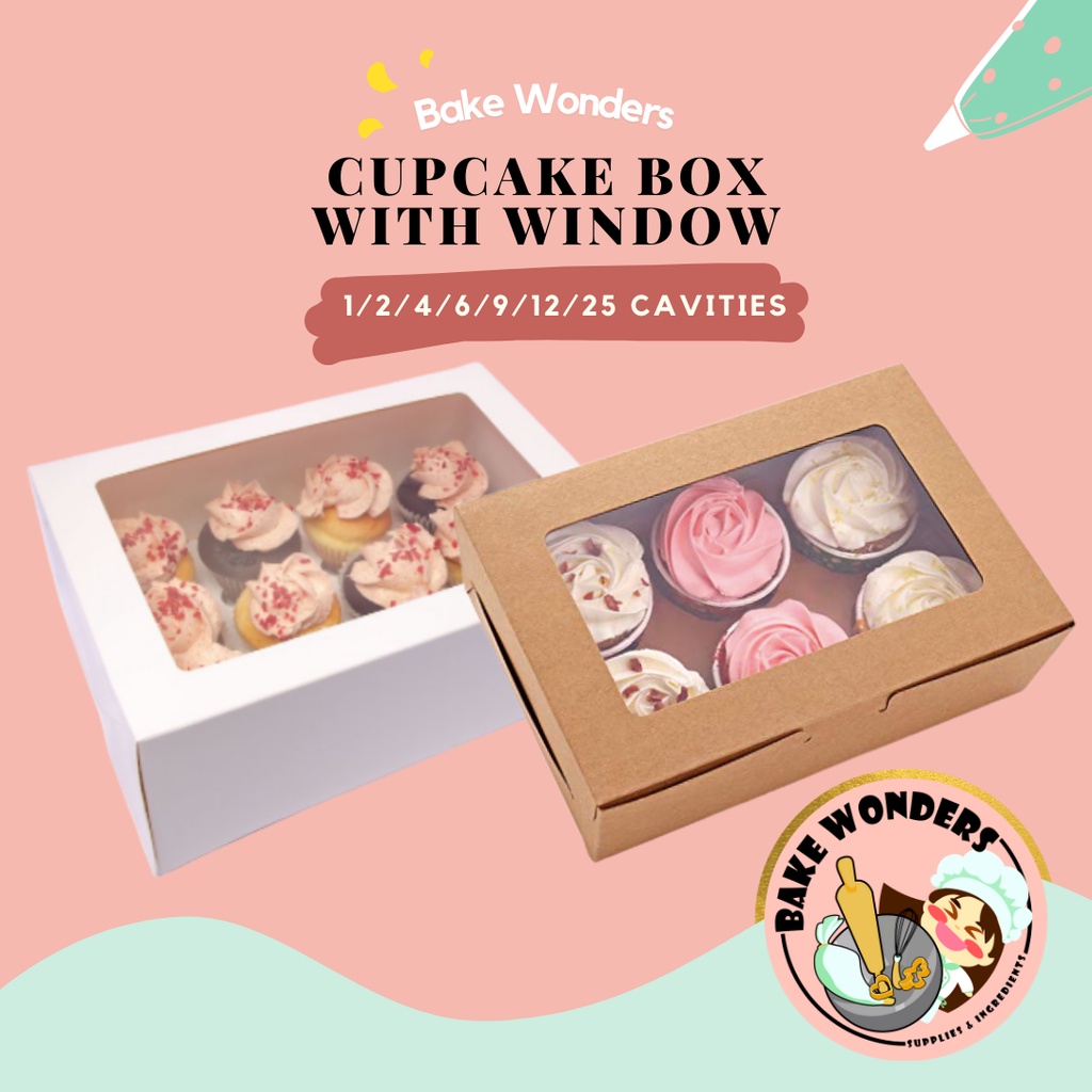 Cupcake Box/Cup Cake Box With Windows/Cavity Cupcake Box (White/Brown