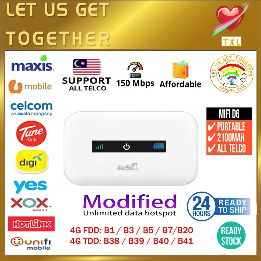 Modified Unlimited 4g Lte Pocket Wifi Router Portable Wifi Modem Mifi Router Unlimited Hotspot D6 B310 Shopee Malaysia