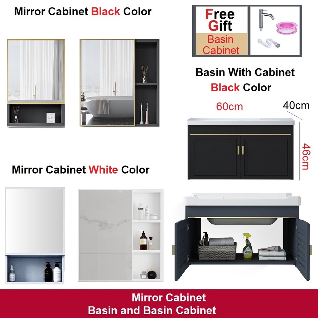 ALUMINIUM Bathroom Cabinet Storage Mirror Box with Mirror Ceramic Sink Kabinet Shelf Rack Mirror ...