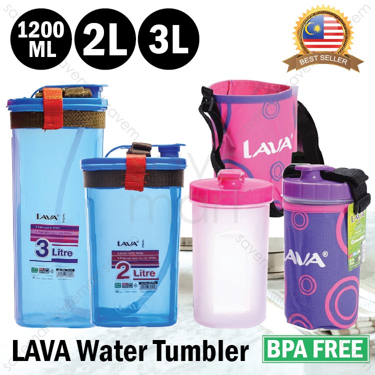 LAVA Water Bottle Tumbler Strip Straw Carry Bag 1200ml 2L 3L BPA FREE