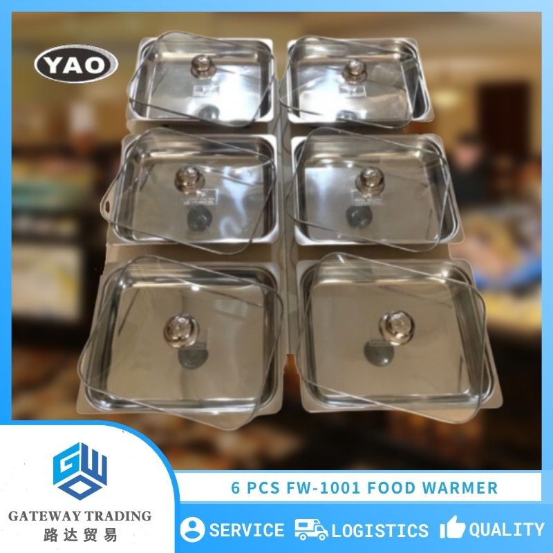 [6 PCS] YAO-FW1001 Food Warmer Glass Cover Rectangular Stainless Steel Food Storage Container