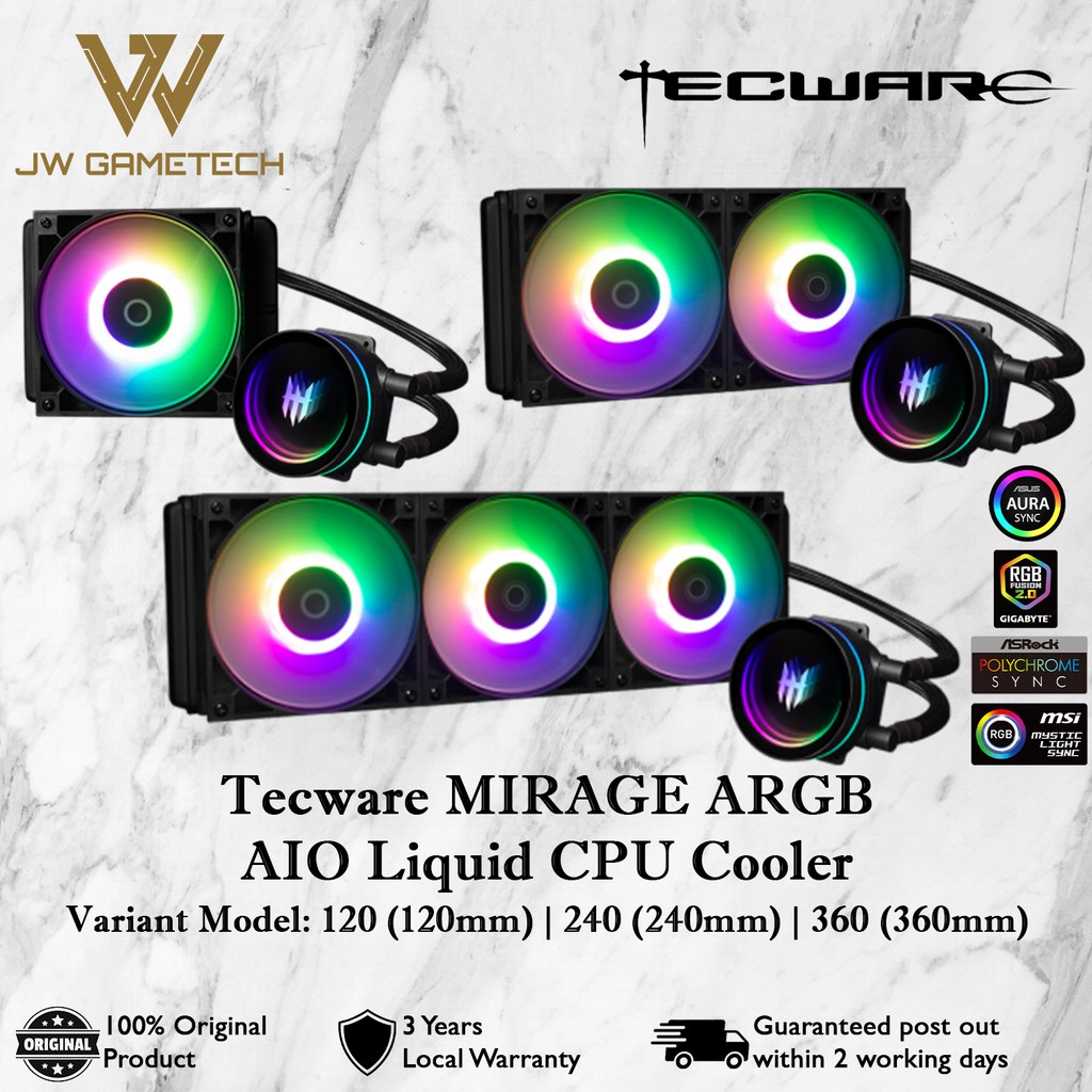 Tecware MIRAGE ARGB AIO Liquid CPU Cooler 120mm 240mm 360mm