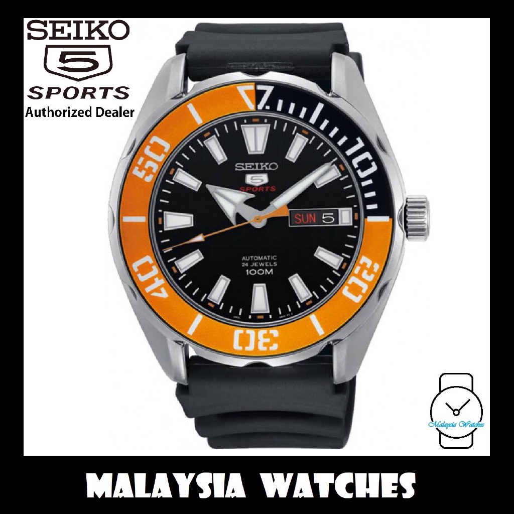 Seiko 5 Sports Gents SRPC59K1 Automatic 100m Orange Bezel Black Dial Rubber  Strap Watch | Shopee Malaysia