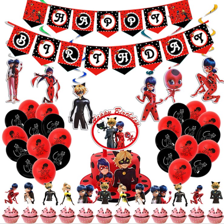 50pcs/set Miraculous Ladybug Theme Birthday Decoration Party Banner ...