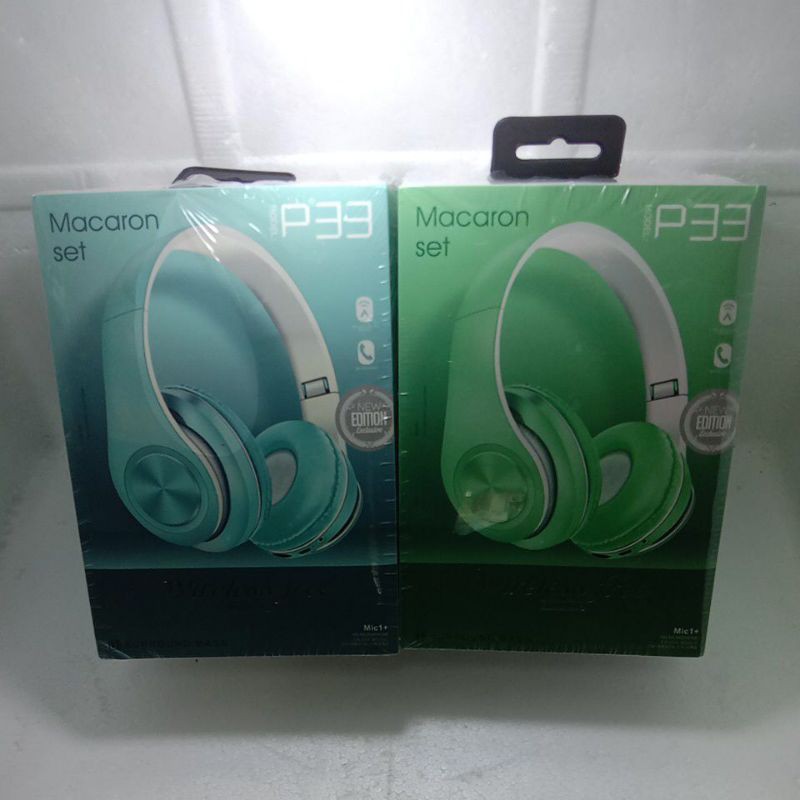 Headphone Bando P33 Macaron Set Extra Bass Wireless Free Bluetooth
