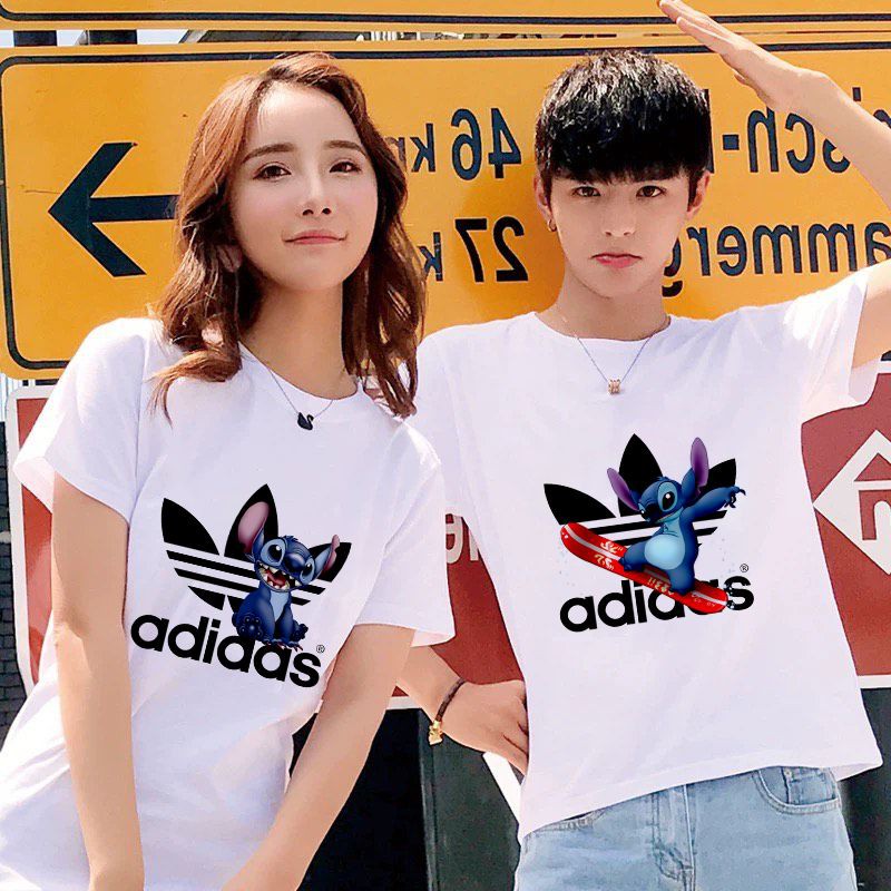 Ready Stock 现货🔹Unisex Fashion Adidas X Stitch Cartoon Printed Graphic  Couple Short Sleeve T-Shirt 男女情侣时尚史迪奇卡通印花短袖上衣| Shopee Malaysia