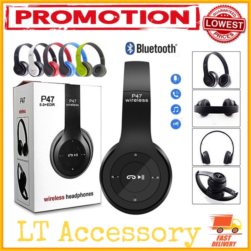 NEW Bluetooth 4.1 P47 Headphone Wireless Headset Earphone Mobile Head Phone Radio Aux Cable