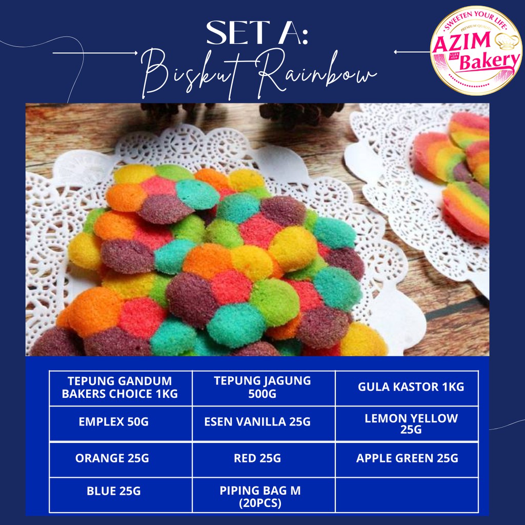 Set Raya Biskut Rainbow | Set Raya Biskut Lidah Kucing | Combo Raya Biskut Pelangi (Halal) by Azim Bakery