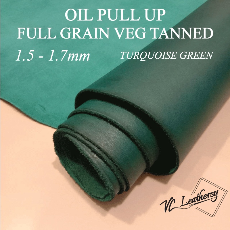 Full Grain Veg Tanned Leather Turtuoise Green 1.51.7mm Oil Pull Up