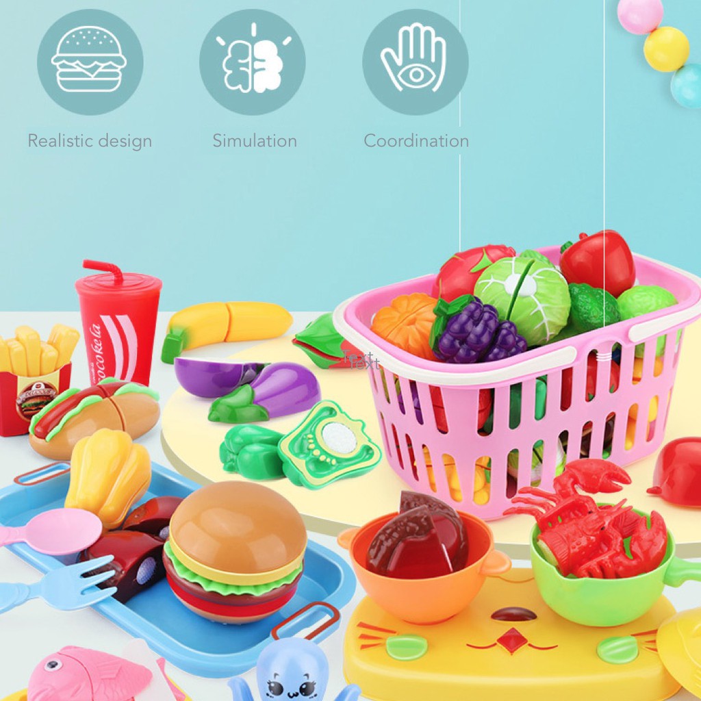 🔥Ready Stock🔥 Velcro Fruit and Vegetables Kitchen Cutting Game Child Kids Toy Set Cooking Toy