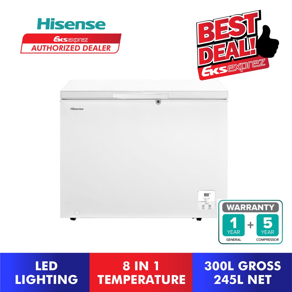 Hisense Chest Freezer (300L) FC326D4BWYS Penyejuk Beku with Universal Wheel