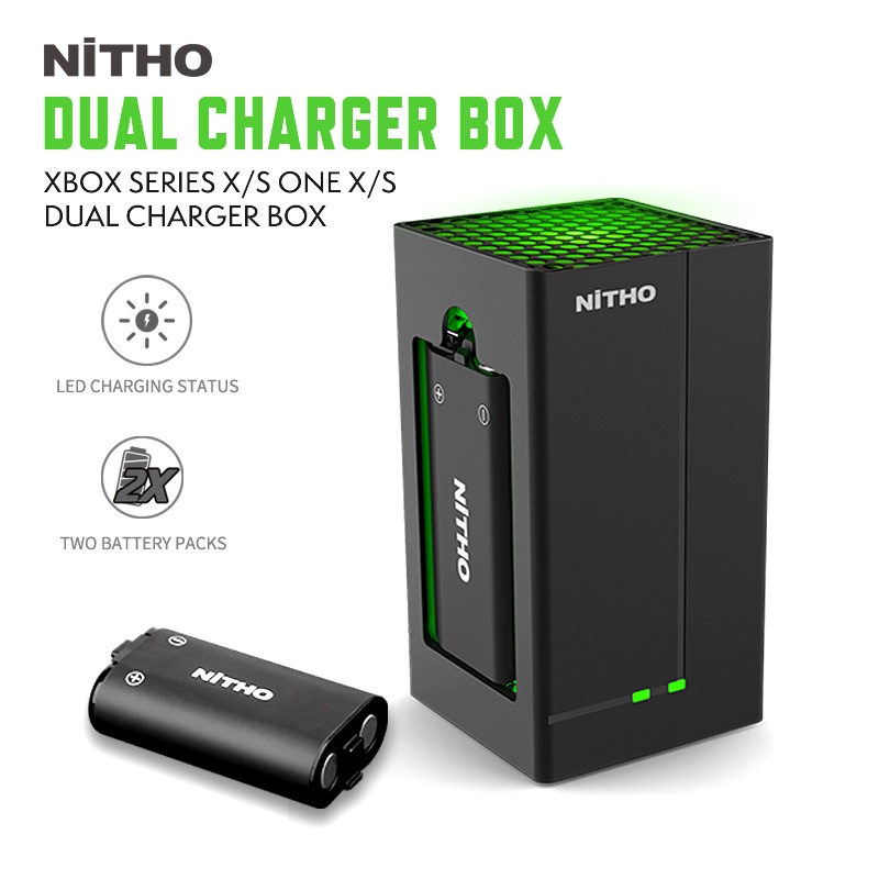 Nitho Xbox Series X/S Xbox One X/S Dual Charger Box, Dual Rechargeable Battery Packs for Xbox Controllers, Black