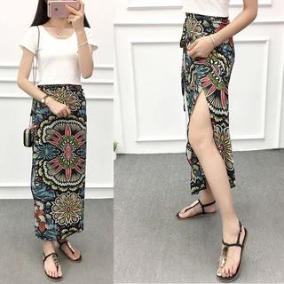 Rok Sifon Cetak Panjang Sepanjang Wanita Renda Pinggang Rok Sifon Cetak Panjang Sepanjang Wanita Renda Pinggang