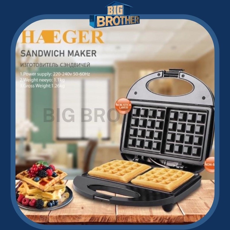 🔥Ready Stock🔥HAEGER WAFFLE MAKER 750W Black Electric Household Waffle