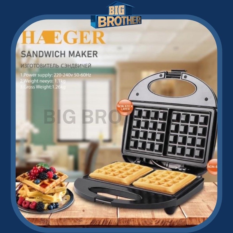 🔥Ready Stock🔥HAEGER WAFFLE MAKER 750W Black Electric Household Waffle Maker Sandwich Machine