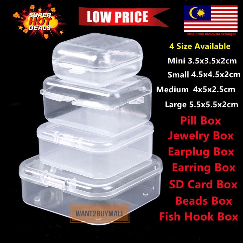 Mini Portable Plastic Storage Transparent Square Pill Jewelry Earplug Earring Travel Finishing Fish Hook Protection Box