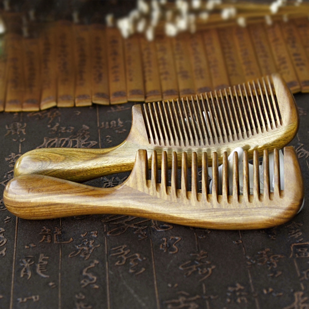 Massager Handle Green Sandalwood Comb Natural Scalp Care Anti