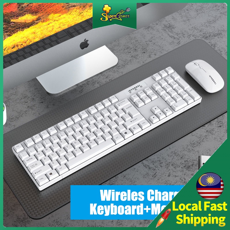 ?Local Ship Ready Stock Fast Delivery?Supergamer Hyundai Wreless Keyboard Mouse Set Wireless Mouse Mice Charging  2.4G Quiet Slim Gaming Keyboard Mouse