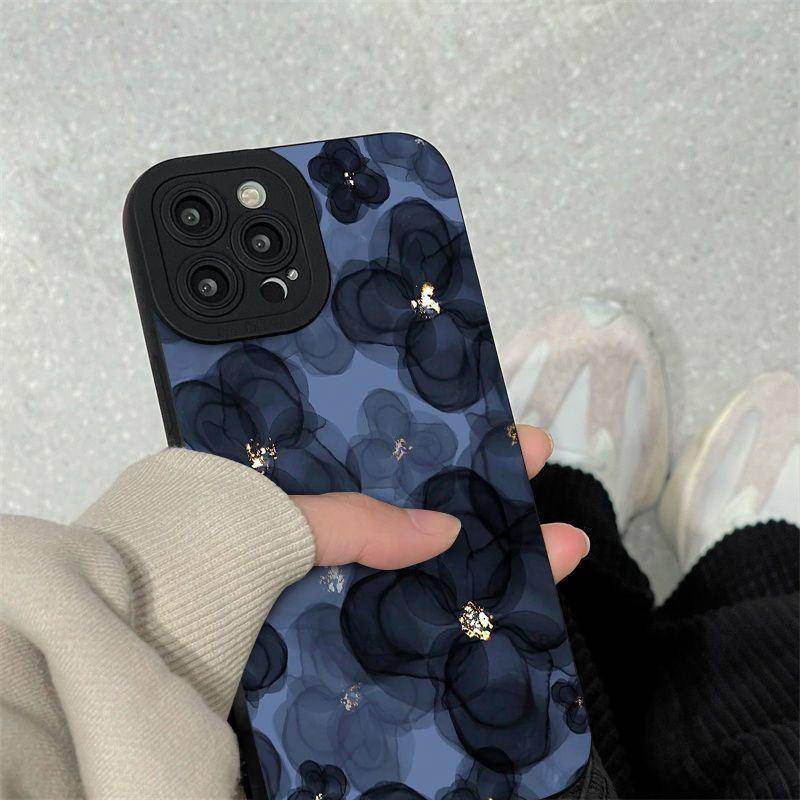 Korean style phone case blue casing flower for iPhone 11 Pro Max X Xr Xs Max 7 8 Plus Se 2020 12 pro max 12 mini 13 pro max