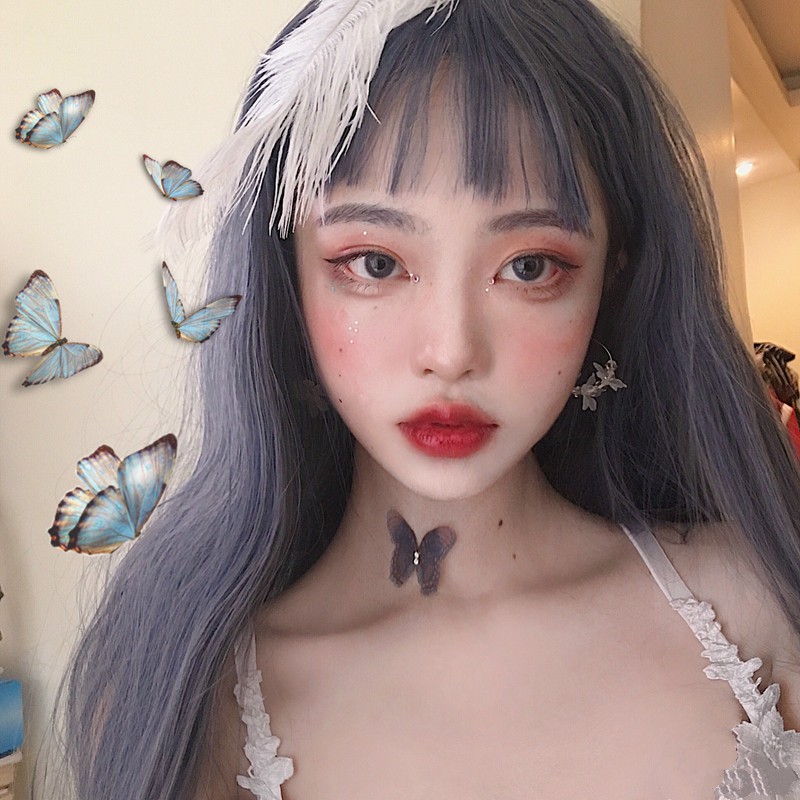 Harajuku Pink Orange Green Blue Gray Long Straight Hair No Trace