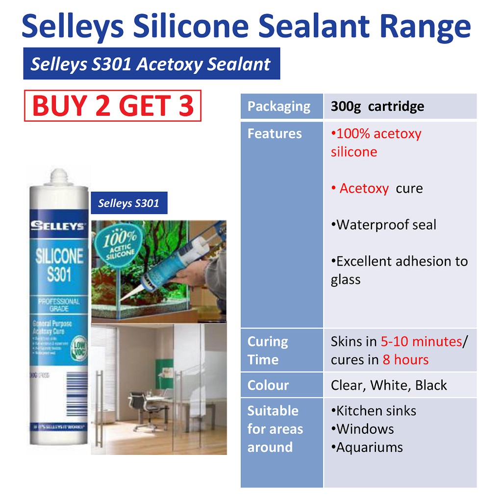 [BUY 2 GET 3] SELLEYS S301 SEALANT 300G FOR DOOR FRAME, GLASS & WOOD (CLEAR, WHITE, BLACK)