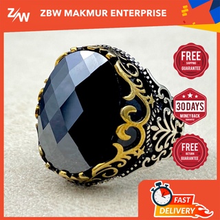 BUATAN TURKI ORIGINAL Cincin Perak Batu Onyx Lelaki Perak Buatan Tangan