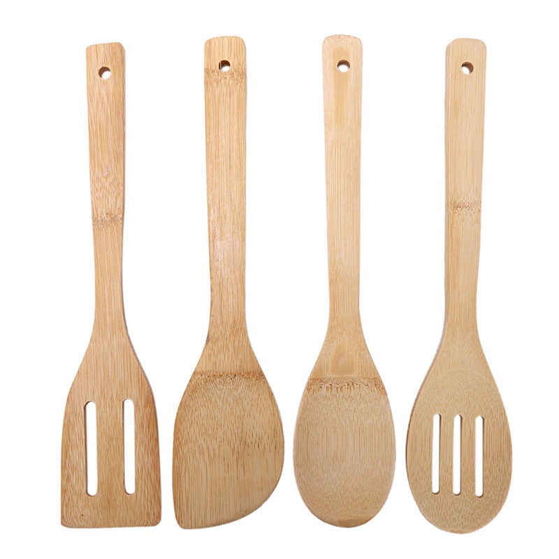 New Bamboo Kitchen Utensil Tool Set of Spoons Spatula Turner kitchenware Heat Resistant Gadget eco-Friendly Pack 4 